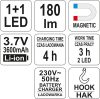 YATO Lampa montážne 1+1 LED, bezpřívodová, 3,7 V Li-ion, magnet hák, 180lm (YT-08502)