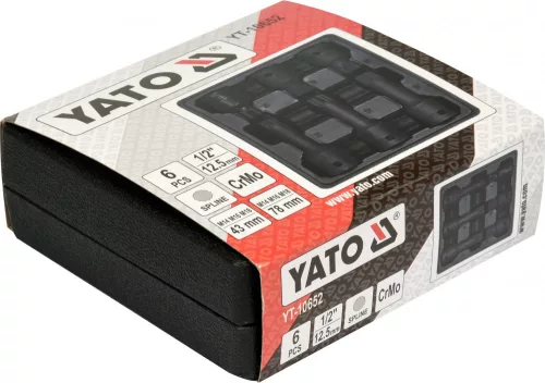 YATO Sada rázových nástrčných kľúčov Spline M14, M16, M18, 1/2" uchytenie (YT-10652)