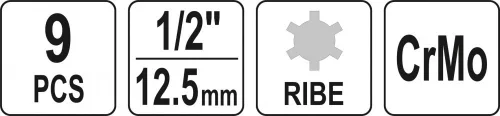 YATO SADA ZÁSUVKOV NÁRAZOVÝCH BITOV RIBE 1/2" 9KS (YT-10681)