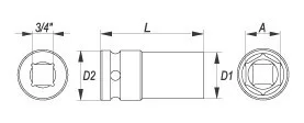 YATO Nadstavec 3/4" rázový šesťhranný hlboký 24 mm CrMo (YT-1124)