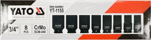 YATO Sada nadstavcov 3/4" rázové šesťhranné hlboké 8 ks CrMo (YT-1155)