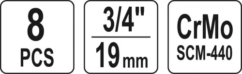 YATO Sada nadstavcov 3/4" rázové šesťhranné hlboké 8 ks CrMo (YT-1155)