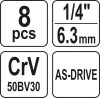 YATO Sada nadstavcov 1/4" šetihranný 8ks 5,5-13 mm (YT-14431)