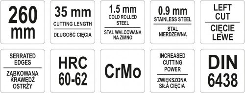 YATO Nožnice na plech 260 mm ľavej CrMo (YT-1910)