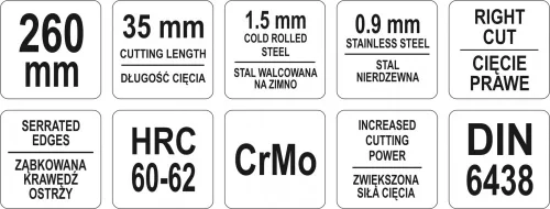 YATO Nožnice na plech 260 mm pravé CrMo (YT-1911)
