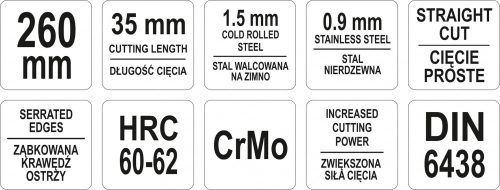 YATO Nožnice na plech 260 mm rovné CrMo (YT-1912)