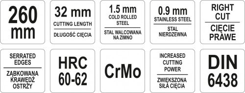 YATO Nožnice na plech 260 mm pravé CrMo (YT-1919)
