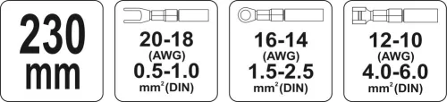 YATO Kliešte konektorové 230mm, 20-18 (AWG), 0,5-6,00mm2 (YT-2300)