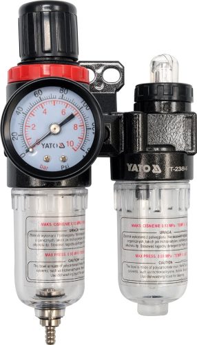 YATO Regulátor tlaku vzduchu 1/4", max. 0,93MPa, s filtrom (25cc) a přimazáváním (15ccm) (YT-2384)