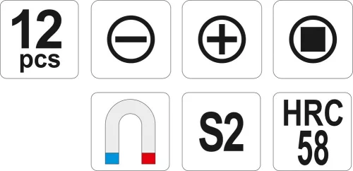 YATO Sada skrutkovačov 12ks,-3-8mm, + PH0-PH3, SQ1, SQ2 (YT-25967)