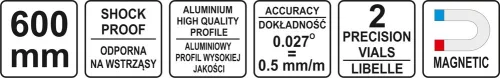 YATO Vodováha magnetická 600 mm (YT-30061)