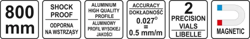 YATO Vodováha magnetická 800 mm (YT-30062)