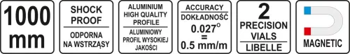 YATO Vodováha magnetická 1000 mm (YT-30063)