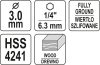 YATO HEX 1/4 vrták do dreva 3x35x65mm (YT-33860)