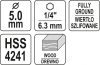 YATO Špirálový vrták do dreva 5 X 85/50 mm HEX 1/4" (YT-33862)