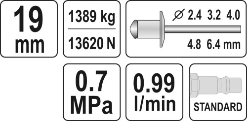 YATO Nitovačka pneumatická2,4/3,2/4,0/4,8/6,4 (YT-3618)