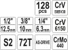 YATO Gola sada 1/2", 3/8", 1/4" + príslušenstvo 128 ks (YT-38872)