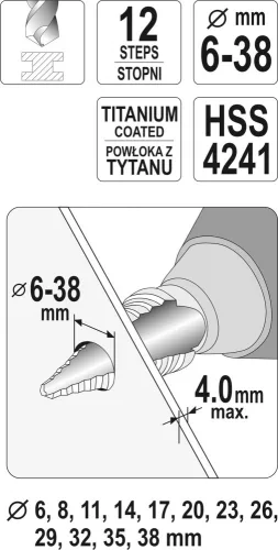 YATO Stupňovitý kužeľový vrták 6-38mm (YT-44740)