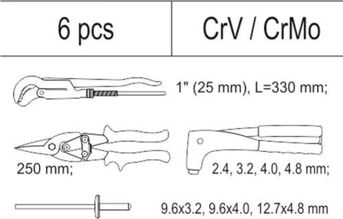 YATO Vložka do zásuvky - kliešte nitovacie, 3x sada nitov, nožnice na plech, hasák 330mm (YT-55478)