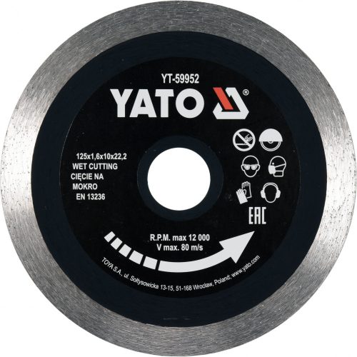 YATO Diamantový rezací kotúč 125 x 1,6 x 10 x 22,2 mm súvislý (YT-59952)
