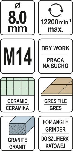 YATO DIAMANTOVÝ VRTÁK 8MM DO UHLOVEJ BRÚSKY (YT-60442)