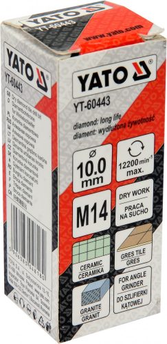 YATO DIAMANTOVÝ VRTÁK POBERCE 10MM PRE SUCHÉ VŔTANIE S UHLOVOU BRÚSKOU (YT-60443)