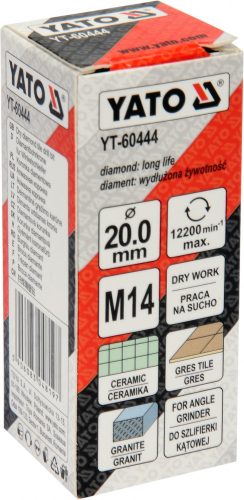 YATO DIAMANTOVÝ VRTÁK 20MM DO UHLOVEJ BRÚSKY (YT-60444)