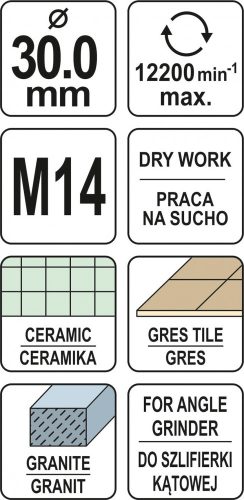 YATO DIAMANTOVÝ VRTÁK 30MM PRE UHLOVÚ BRÚSKU (YT-60445)