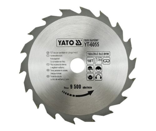 YATO Pílový kotúč na drevo 160 x 20 x 2,8 x 2 mm 18 zubov RPM až 9500 1/min. (YT-6055)