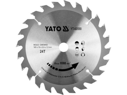 YATO Pílový kotúč na drevo YATO 165 x 16 x 2,2 x 1,5 mm 24 zubov RPM až 9500 1/min. (YT-60590)