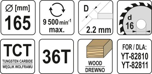 YATO Kotúč na drevo TCT 165 x 16 mm 36z (pre YT-82810) (YT-60591)