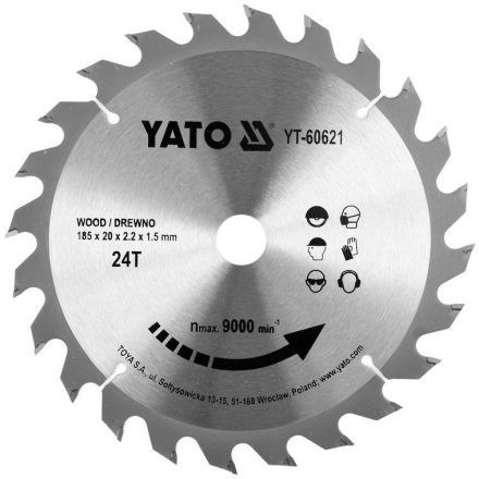 YATO Pílový kotúč na drevo 185 x 20 x 2,2 x 1,5 mm 24 zubov RPM až 9500 1/min. (YT-60621)