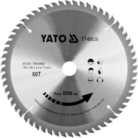 YATO Pílový kotúč na drevo 190x60Thx20mm pre YT-82150 YATO (YT-60636)