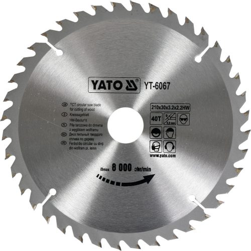 YATO pílový kotúč na drevo 210x30x3,2x2,2 mm 40 zubov až 8000 ot./min (YT-6067)