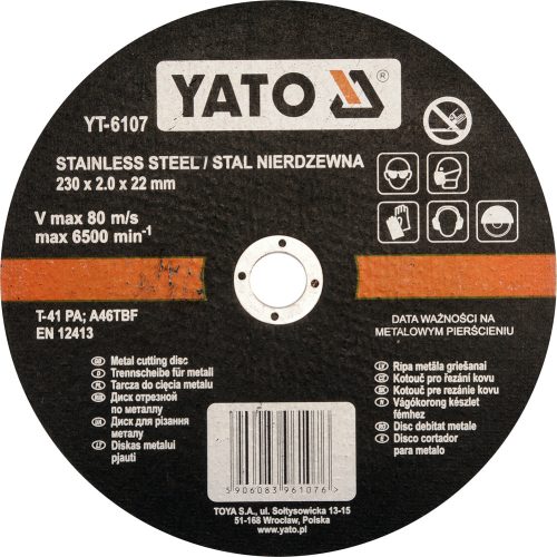 YATO Kotúč na kov 230 x 22 x 2,0 mm INOX (YT-6107)