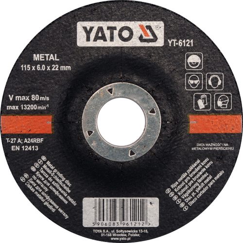 YATO Brúsny kotúč vypuklý na kov 125 x 22 x 6.8mm (YT-6121)