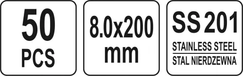 YATO nerezové oceľové káblové pásky 8,0x200 mm, 50 ks (YT-70580)
