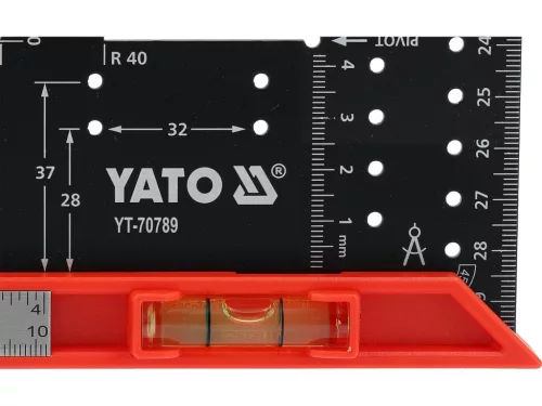YATO Oceľový uholník s pravítkom 300 mm a zabudovanou vodováhou (YT-70789)