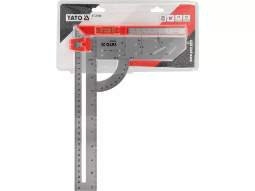 YATO Nerezový uholník s pravítkom 300 mm a zabudovanou vodováhou (YT-70790)