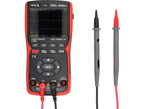 YATO Ručný osciloskop a multimeter 3 v 1, 50 MHz, 2 kanály, True RMS (YT-730944)