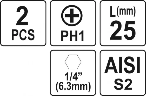 YATO Bitek PH1 25mm 1/4 2 ks (YT-77871)