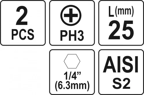 YATO BROTY SKRUTKOVACIE 1/4 25MM PH3 2 KS (YT-77873)