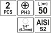 YATO Sada bitov Phillips PH3x50mm HEX 1/4" AISI S2 2ks (YT-77877)