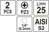 YATO SKRUTKOVACIE Bity 1/4 25MM PZ3 2 KS (YT-77882)