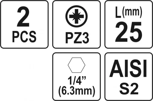 YATO SKRUTKOVACIE Bity 1/4 25MM PZ3 2 KS (YT-77882)