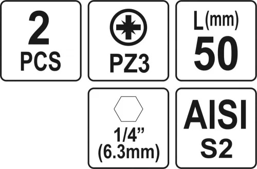 YATO SKRUTKOVACIE Bity 1/4 50MM PZ3 2 KS (YT-77885)
