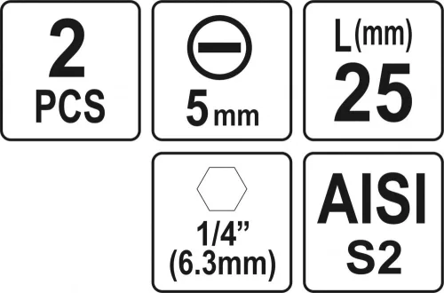 YATO Bitek 1/4 25mm, 5mm 2 ks (YT-77892)