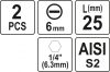 YATO SKRUTKOVACIE BROTY 1/4 25MM, 6MM 2 KS (YT-77893)