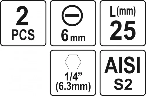 YATO SKRUTKOVACIE BROTY 1/4 25MM, 6MM 2 KS (YT-77893)
