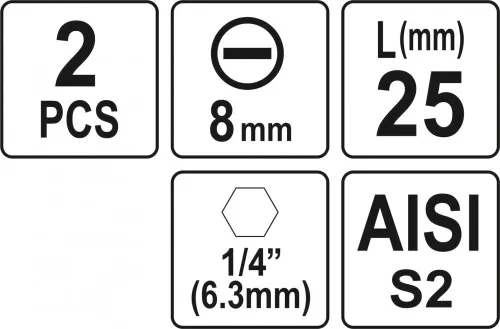 YATO SKRUTKOVACIE BROTY 1/4 25MM, 8MM 2 KS (YT-77894)